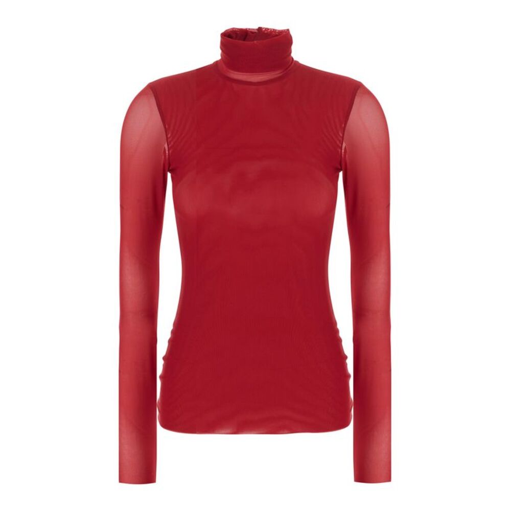 Leplain Women Red High Neck Top With Long Sleeves In Tech Fabric For Women